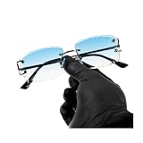 Rimless Gem Cut Unisex Square Trendy Retro 90's Hip Hop Hand Carved Sky Blue Gradient Tint Lens Silver Wire Frame Sun Glasses Frameless Rectangle Summer Shades Sunglasses For Men And Women