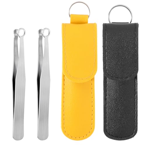 2PCS Nose Hair Trimming, Universal Nasal Clippers for Men and Women, Silver Stainless Steel Nose Hair Clippers, Nose-Hair Trimmer with Leather Case for Ear-Hair, Eyebrows and Body-Hair