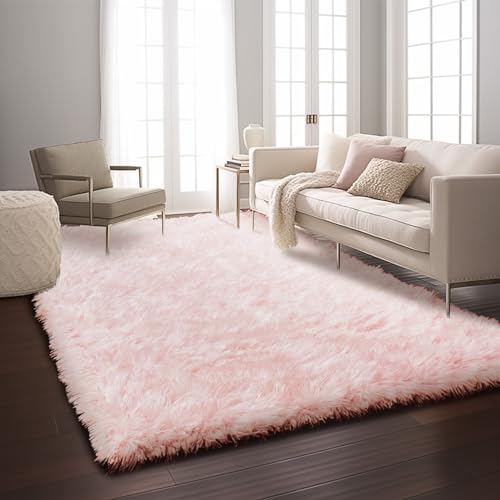 Image of Ophanie 5x8 Light Pink Rugs for Living Room, Fluffy Fuzzy Plush Shag Comfy Soft Large Area Rug, Non-Slip Indoor Floor Carpet for Kids Boys Girls, Bedroom, Playroom, Home Decor Aesthetic, Nursery