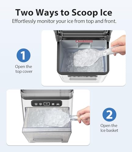 Nugget Ice Maker 40lbs/Day, Countertop Ice Maker Soft Chewable Ice, Ice Makers One-Click & Self-Cleaning, Crushed Pellet Ice Machine with Scoop&Basket for Home/Kitchen/Office, Stainless Silver — view 6