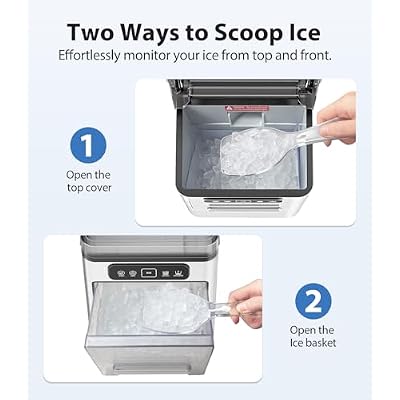 Nugget Ice Maker 40lbs/Day, Countertop Ice Maker Soft Chewable Ice, Ice Makers One-Click & Self-Cleaning, Crushed Pellet Ice Machine with Scoop&Basket for Home/Kitchen/Office, Stainless Silver