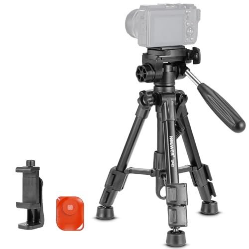 NEEWER Basic Mini Tischstativ für iPhone & Kamera mit 3 Wege Schwenk Neigekopf, Griff & Fernbedienung, Tischstativ für Videotelefonie mit 1/4' Platte für DSLR Kamera , maximale Belastung 4.4lb, TP02