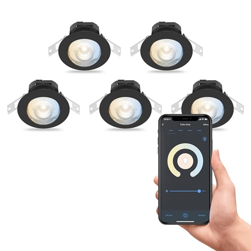 CALEX - Lote de 5 focos empotrados LED conectados WiFi, 4,9 W, 345 lm, orientables, Alexa/Google/Siri, negro, blanco, 2700-6500 K, regulable