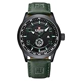 NAVIFORCE Sport Watches for Men Leather Band Waterproof Quartz Analog Wristwatch Easy to Read with Auto Date