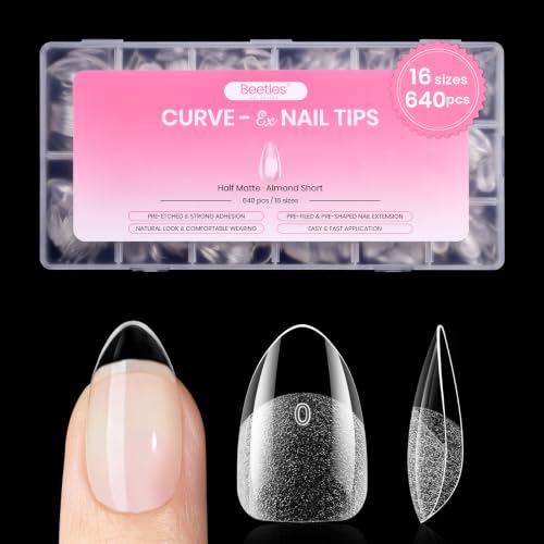 Beetles Gel Almond Nail Tips Short, Curve-EX 640pcs 16 Sizes