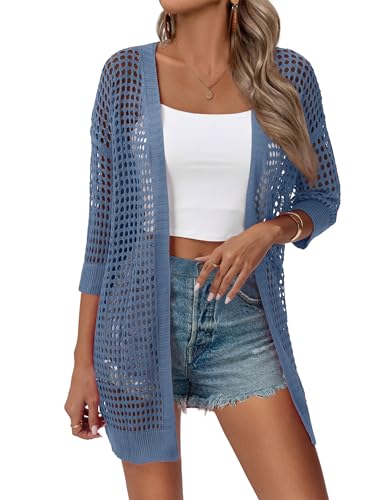 Image of Zeagoo Women's 2026 Summer Crochet Lightweight Cardigan Short Sleeve Boho Kimono Oversized Open Front Sweater Tops