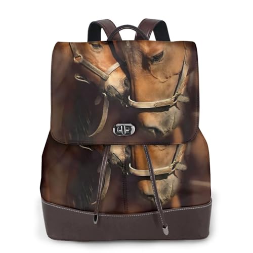 Sac à dos en cuir pour femme imprimé cheval d'exception en maroquinerie