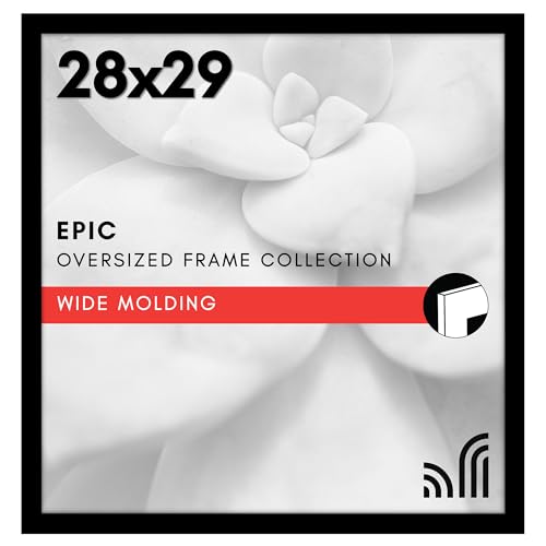 Americanflat 28x29 Poster Frame with Polished Plexiglass - Black Picture Frame - Wide Photo Frames Made of Engineered Wood for Vertical or Horizontal Wall Display - Epic Collection - Black