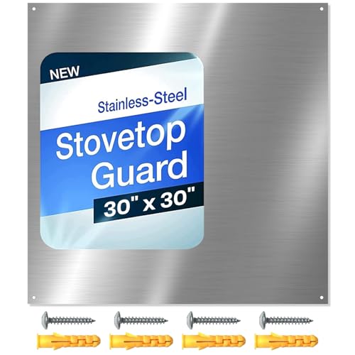 CALPALMY 30" x 30" Metal Backsplash Panel for Stove, Reversible Flat Wall Shield, Heat-Resistant Kitchen Splatter Guard for Cooking Range, Easy-Clean Backsplash Sheet with Pre-Drilled Holes & Screws