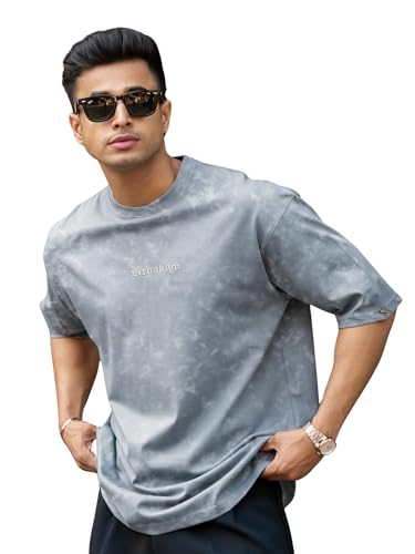 Image of Maniac ||Mens|| Acid Wash ||Printed|| Brooklyn|| Round Neck ||3 /4th Sleeve|| Light Grey|| Cotton|| T-Shirt