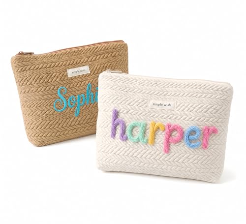 Personalized woven travel makeup bag, with extra-large capacity and thick inner lining, crafted with embroidery technique. It is convenient to carry and is a must-have bag for women on the go.