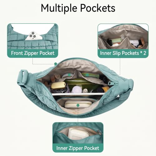 Image of Puffer Crossbody Hobo Bag for Women Nylon Quilted Purse Lightweight Shoulder Handbag with Adjustable Strap