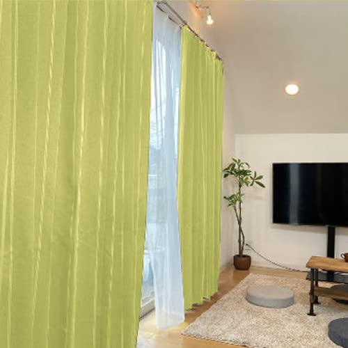 【curtain-fabfun】カーテン4枚セット(きれいな色のストライプ遮光2枚＆レース2枚) [幅100x丈220㎝ 4枚組 アップルグリーン ME620]