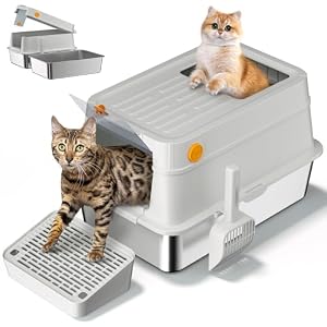 AOTRUTII XL Katzentoilette aus Edelstahl mit Deckel