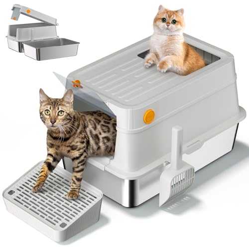 AOTRUTII XL Katzentoilette aus Edelstahl mit Deckel
