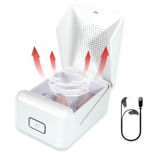 ARPTUR OTC Hearing Aid Dryer,Dehumidifier Accessory, Electric and Clean Aids,Portable and Compact,Constant Temperature 40℃,Dry Directly,Amplifiers (White+Black Clip)