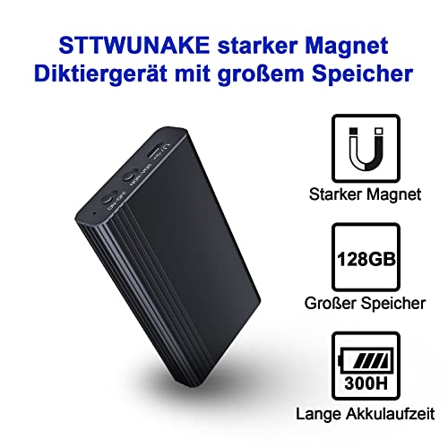 128GB Eingebauter Magnet Diktiergerät Mini, 2000 Stunden Speicherkapazität, Kontinuierliche Aufzeichnung für 12 Tage,Aufnahmegerät Digital, voice recorder STTWUNAKE