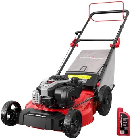 PowerSmart 21" Self-Propelled Lawn Mower with 140cc Briggs & Stratton Engine - Heavy-Duty Steel Deck, 6 Cutting Heights, 3-in-1 Mulching System