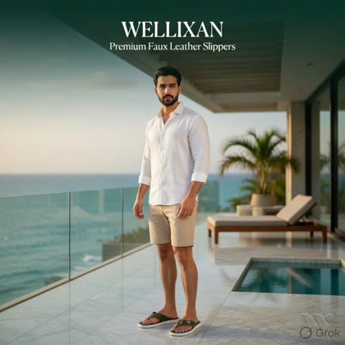 Image of Wellixan's Faux Leather Flip Flops Slipper | Light weight EVA | Anti-Slip Comfortable Thong Slippers | Soft Cushioned Footbed | Durable Casual Daily Wear Slipper | (Size 6-10)