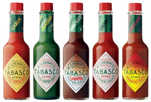 Tabasco Salsa de chile de 60 ml – Juego de 5 sabores | Rojo | Verde | Habanero | Chipotle | Ajo