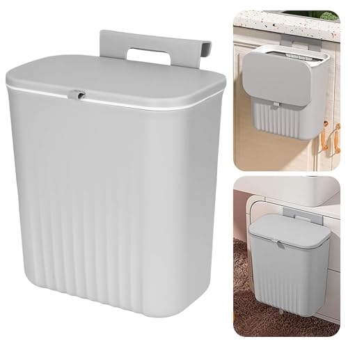 AKOLAFE Poubelle Suspendue avec Couvercle 9L Poubelle Suspendue Cuisine Grise Ondulée Poubelle Camping Car 26x16x29cm Poubelle Porte Poubelle Murale Salle de...