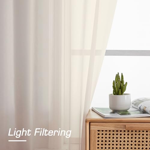Image of OWENIE Sheer Curtains 72 Inches Long 2 Panels Set, Light Filtering Sheer Curtain Rod Pocket Clear Drapes for Living Room Bedroom Window Sliding Door, Each 42 x 72 Inch, Cream