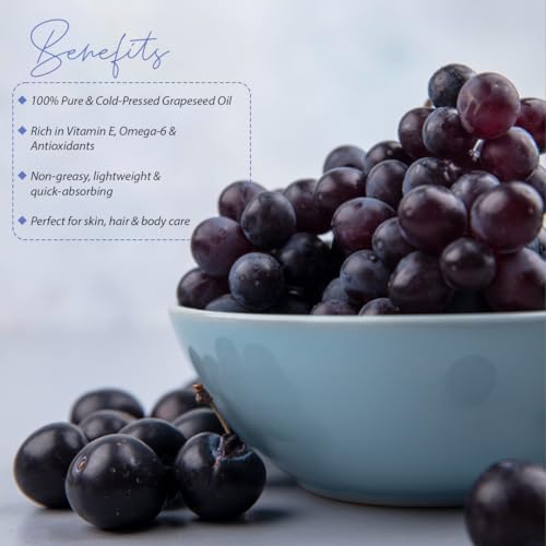 Image of Grapeseed Oil | 100% Pure Cold Pressed Carrier Oil for Glowing Skin & Strong Hair | Non-Greasy Moisturizer, Reduces Acne Scars & Wrinkles | 120 ml