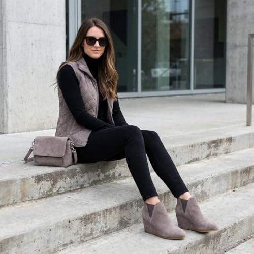 Image of Dunes Women's Zoey Wedge Bootie, Soft Vegan Suede, Easy Slip-On Design, Memory Foam, Wide Widths Available