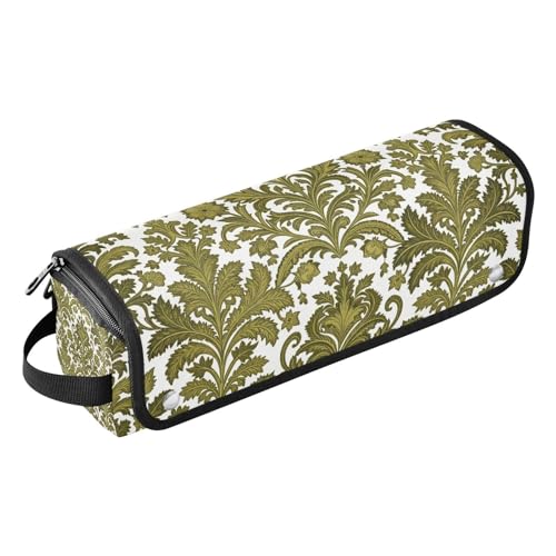 Bolsa de Viaje para Herramientas de Cabello y Tapete Resistente al Calor con Cierre para Plancha, Rizador y Secador de Pelo, Estampado Victoriano Floral Dorado Verde Vintage