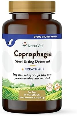 NaturVet Coprophagia Stool Eating Deterrent Plus Breath Aid for Dogs, 60 ct Time Release, ChewableTablets, Made in USA