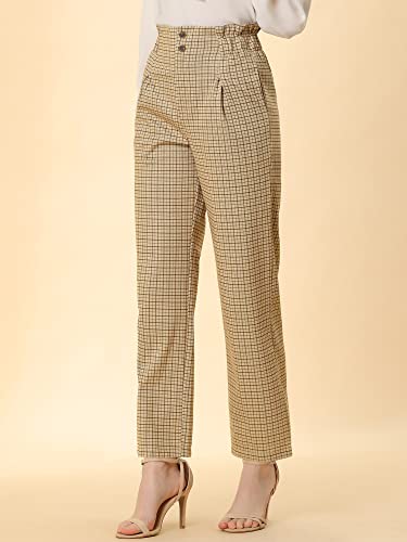 Allegra K Women's High Waist Casual Plaid Tartan Straight Leg Long Pants2