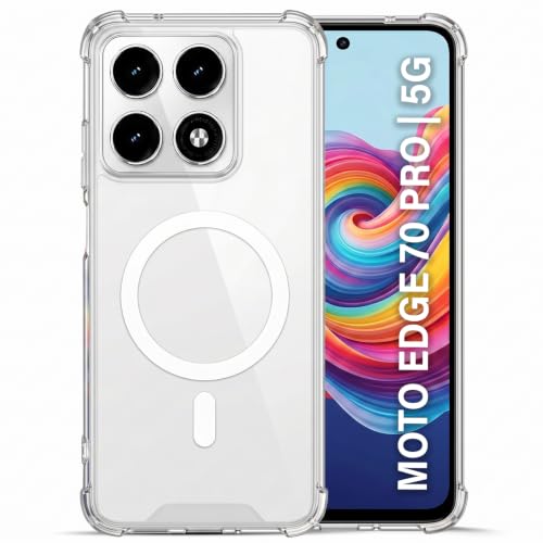 Image of TRUEUPGRADE Back Cover for Motorola Moto 70 Edge Pro 5G| Mag-Safe Printed Transparent Case | Hard PC Back + Soft TPU Bumper | Magnetic Print Shockproof Protective Cover | Crystal Clear