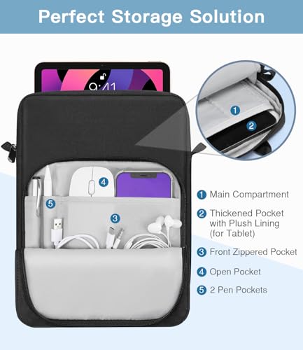 Image of MoKo 9-11 Inch Tablet Sleeve Bag Handle Carrying Case with Shoulder Strap Fits New 11-inch iPad Pro M5 /iPadAir M3, i-Pad 10 10.9, iPad 9 /8 /7th 10.2, i-Pad Air 5 /4th 10.9, Tab S8 /S9 11, Black