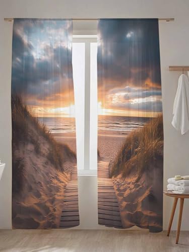 VANPTBNHS Semi Sheer Curtains 96 Inch Length 2 Panels Set,Summer
