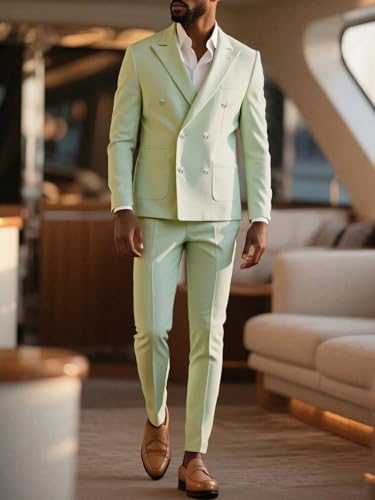 Kromoc Men's Suit Peak Lapel Double Breasted Buttons Jacket Pants Two-Piece Wedding Prom4