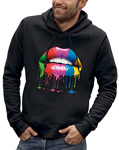 Sweat à capuche bouche fluo homme - Pull peinture fluorescente streetwear