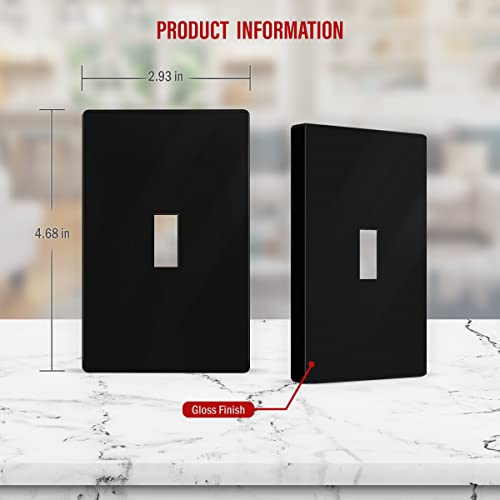 Image of ENERLITES Screwless Toggle Switch Wall Plate, Child Safe Light Switch Cover, Standard Size 1-Gang 4.68 inch x 2.93 inch, Unbreakable Polycarbonate Thermoplastic, UL Listed, SI8811-BK, Glossy, Black