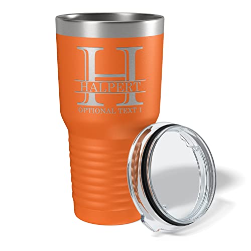 Personalized 30Oz Powder Coated Tumbler With Lid, Custom Etched, Halpert (Orange) #TOP3