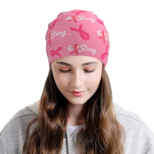 Breast Cancer Awareness Beanie Chemo Hats for Women Men Slouchy Cancer Headwear Stretchy Skull Cap Soft Knitted Hat Nightcap Chemo Gifts — view 3