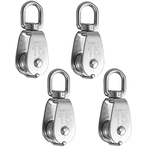 Tanice 4PCS Pulley Block M15 Heavy Duty Stainless Steel Single Pulley Block 360° Swivel Pulley Roller Safe Loading 35kg/77lbs Cover