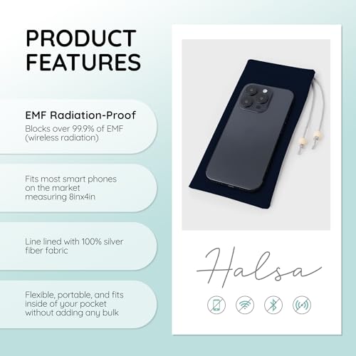 Image of Halsa EMF Cell Phone Sleeve, High-Shield EMF Blocking Pouch, Signal Blocking Anti-EMP Radiation Bag for Digital Privacy Protection, Fits Most Phones, (4x8 Inch) Grey