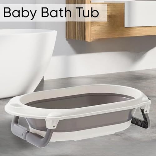 Image of Toriox New Born Baby Bathtub Plastic Safety Bath Tubs Set Bath Rack Household Baby Bathtub for Kids Seat Portable & Space-Saving 4 in 1 Bathtub with Support Bathnet,Bucket & Mug