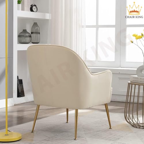 Image of Luxor Velvet Chair | Premium Spacious Set of 2 Accent Chairs with Pillow | Modern Armchair in Soft Velvet Fabric with Glossy Golden Legs| 2pc, Beige