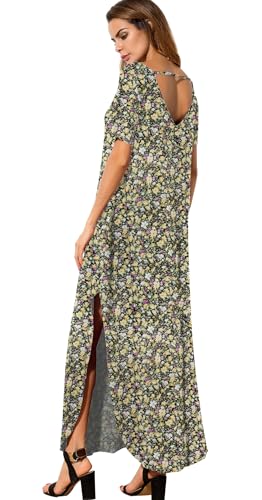 Image of GRECERELLE Women's Summer Maxi Dress Casual Loose V Neck Short Sleeve Side Split Long Dresses with Functional Pockets