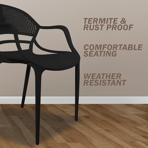 Image of DIYA Sunset Plastic Arm Chair for Home & Balcony | Comfortable Seating for Living Room, Garden & Outdoor Use | Strong PP Build, Stackable, 1-Year Warranty - Pack of 2 (Black)