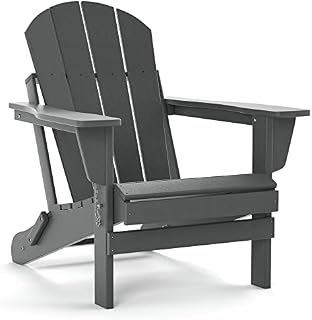 TORVA Folding Adirondack Garden Chair, Wide HDPE Recycled Plastic Armchair - Weather Resistant, Outdoor Reclining Chair for Patio Lawn & Fire Pit (Grey)