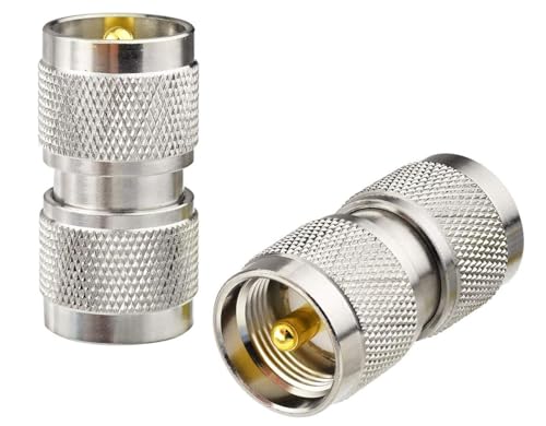 DHT Electronics RF coaxial Coax Adapter UHF Male to Male PL-259 Connector Pack of 2