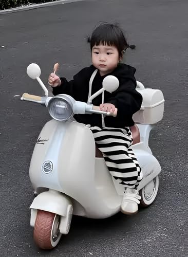 Image of Little Rides Lambretta Scooter | Rechargeable Battery Operated Ride-On Bike for Kids | Ages 2 to 5 Years | Premium Ride-On Toy Bike for Toddlers - Children - (Cream)