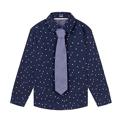 Image of LittleSpring Boys Button Down Long Sleeve Uniform Dress Shirts with Tie
