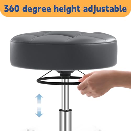 Image of Rolling Stool Heavy Duty 400lb: Super Soft Seat Cushion,360 Swive,Height Adjustability,No Squeaky Noises,No Tip Over,New Upgraded stool Salon Stool Chair, Tattoo Facial Massage Spa Medical (Grey1)